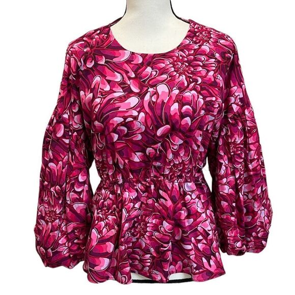 Kika Vargas x Target Mum Floral Scallop Back Blouse - Pink Size M - Picture 3 of 5